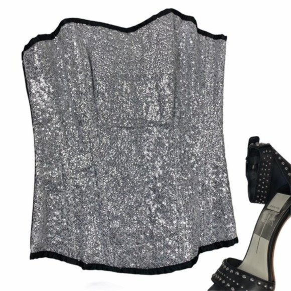 Corset Story Silver Glitter Steel Boned Corset - Picture 2 of 10